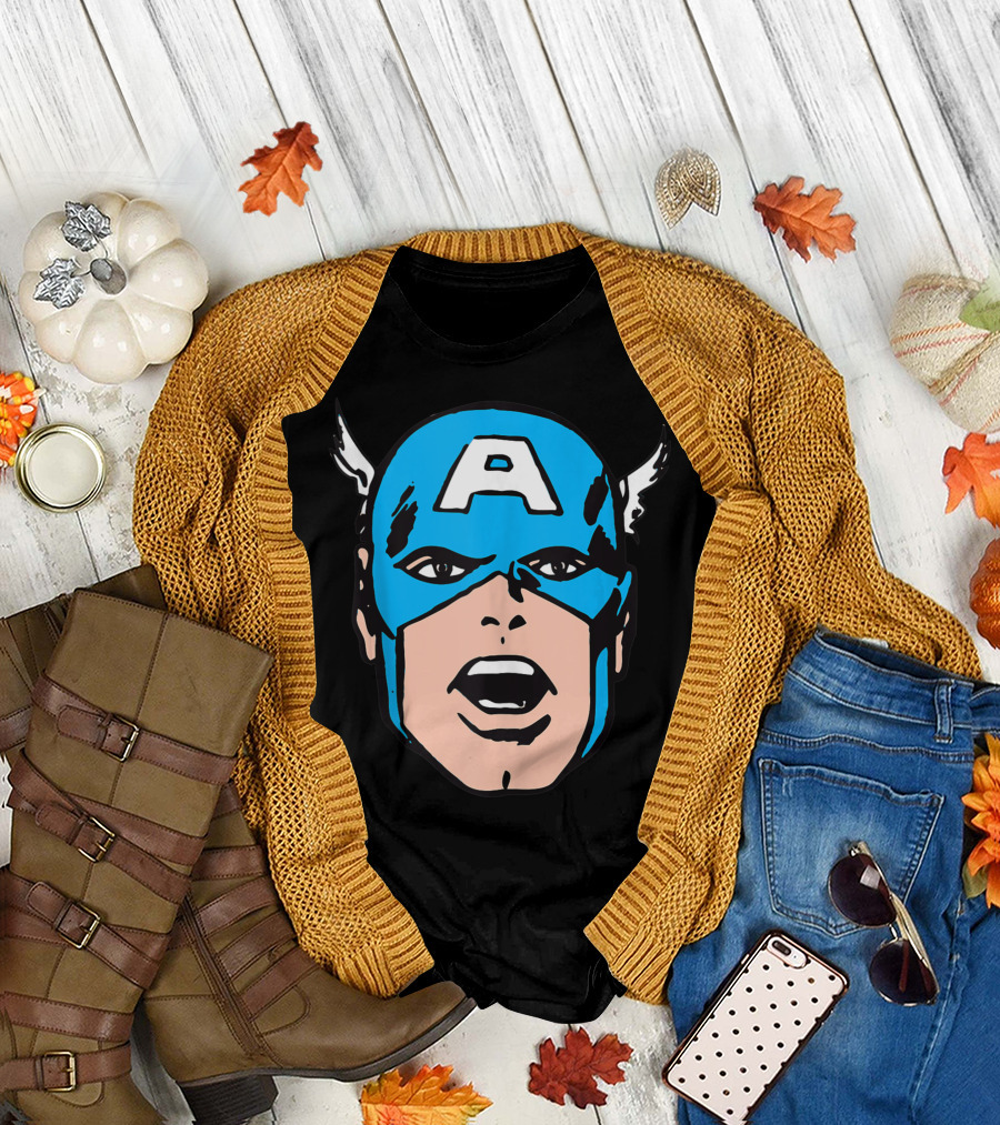 Captain America Marvel Big Face Iconic Hero Mask T-Shirt