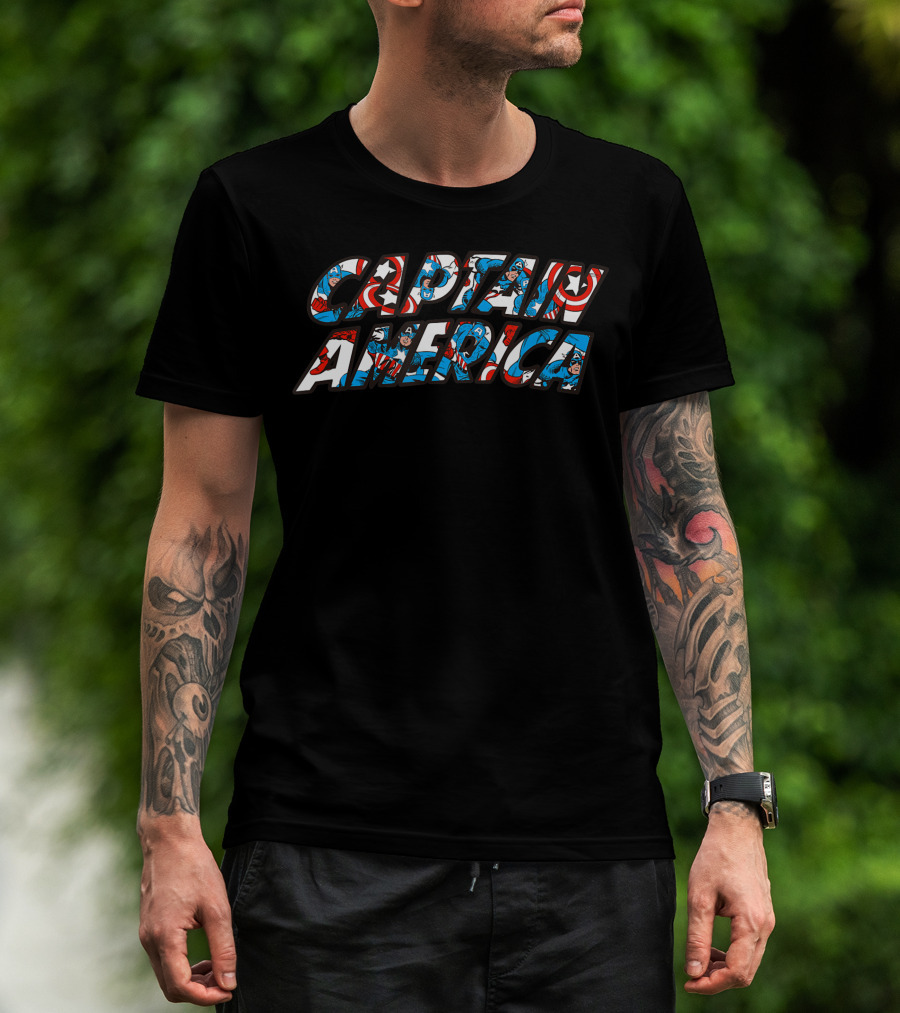 Marvel Captain America Classic Comic Book Style Lettering T-Shirt