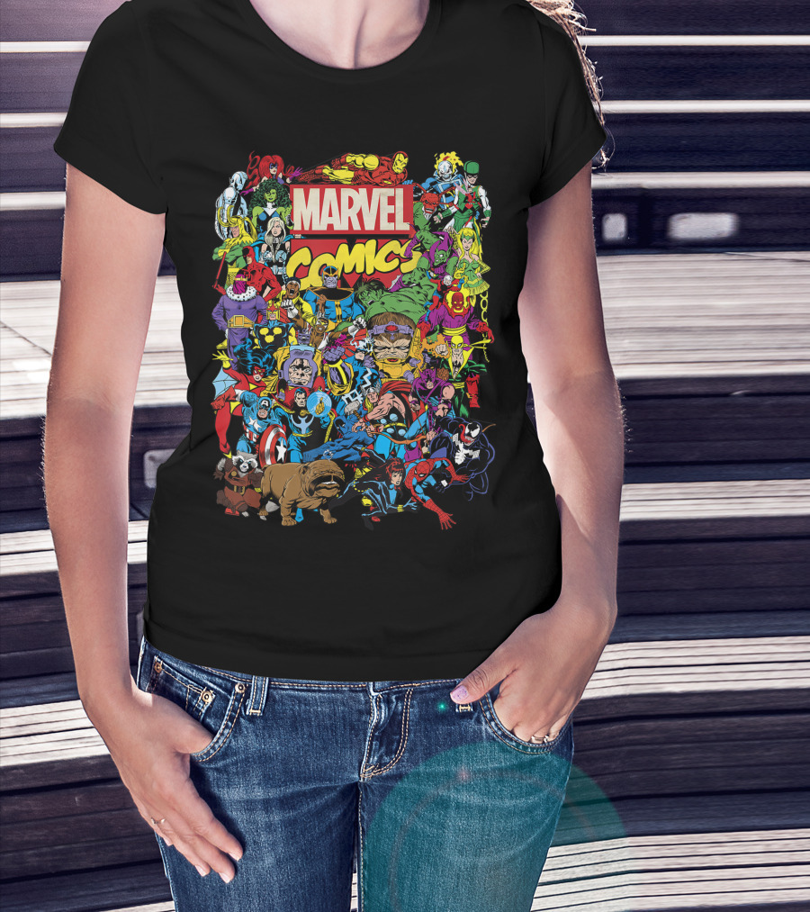 Marvel Comics Heroes Group Shot Featuring Iconic Characters And Villains T-Shirt