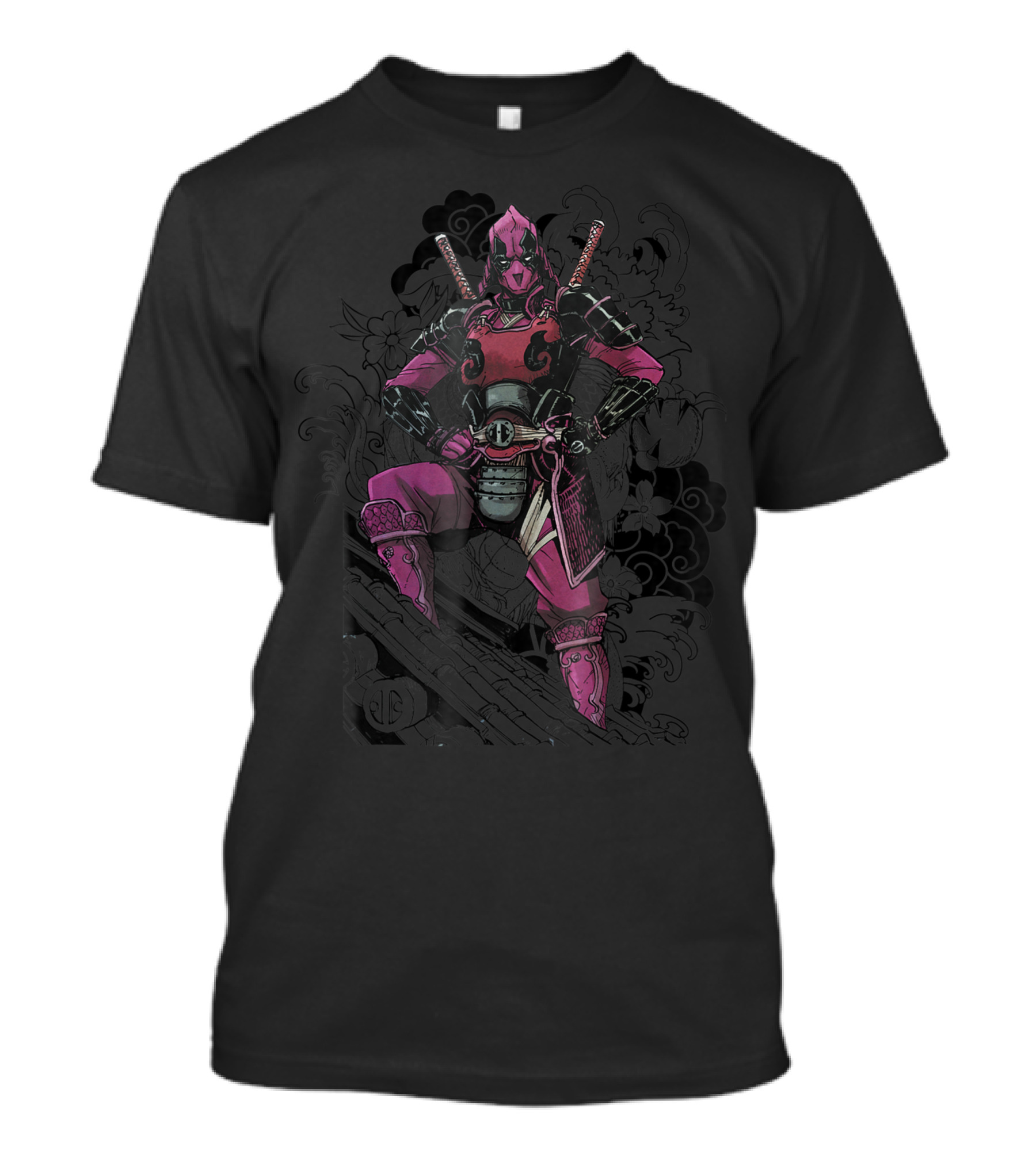 Marvel Deadpool Samurai Dragon Floral Katana Warrior T-Shirt
