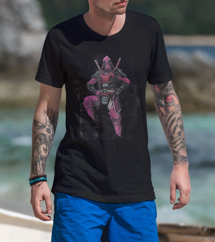 Marvel Deadpool Samurai Dragon Floral Katana Warrior T-Shirt