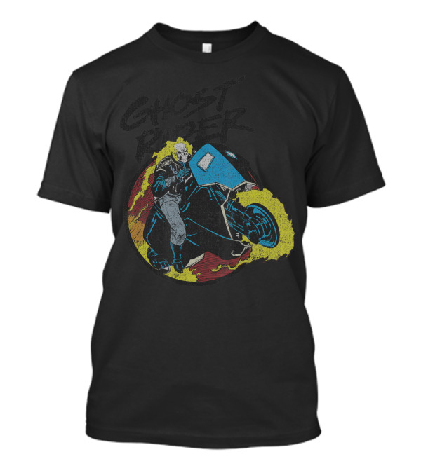 Ghost Rider Marvel Fiery Motorcycle Action T-Shirt