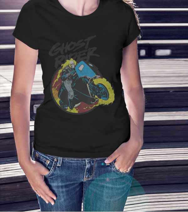 Ghost Rider Marvel Fiery Motorcycle Action T-Shirt