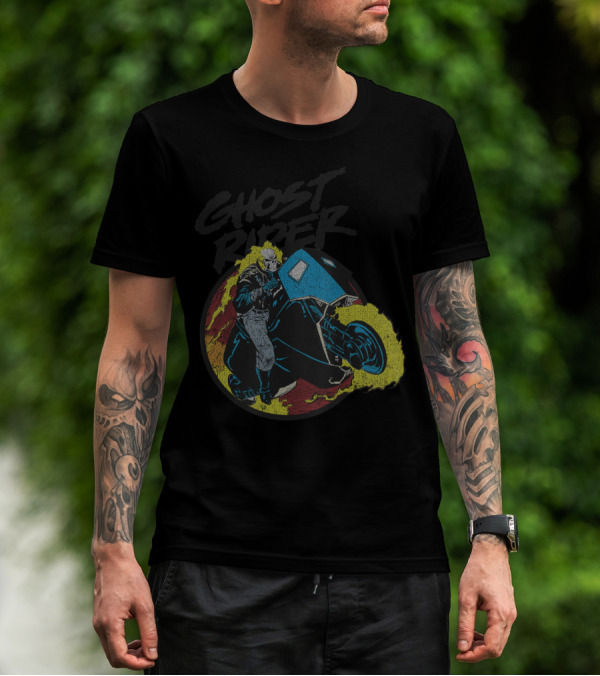 Ghost Rider Marvel Fiery Motorcycle Action T-Shirt