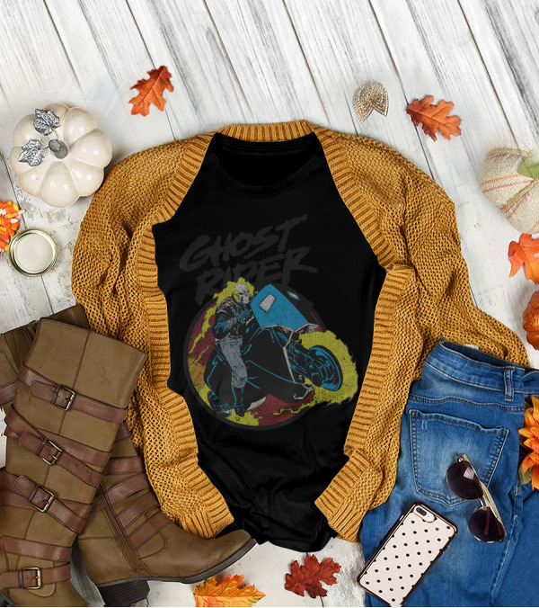 Ghost Rider Marvel Fiery Motorcycle Action T-Shirt