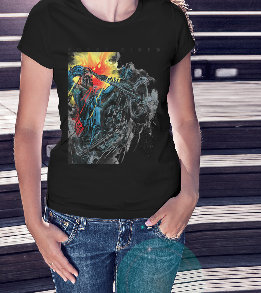 Marvel Ghost Rider Fiery Motorcycle Action T-Shirt