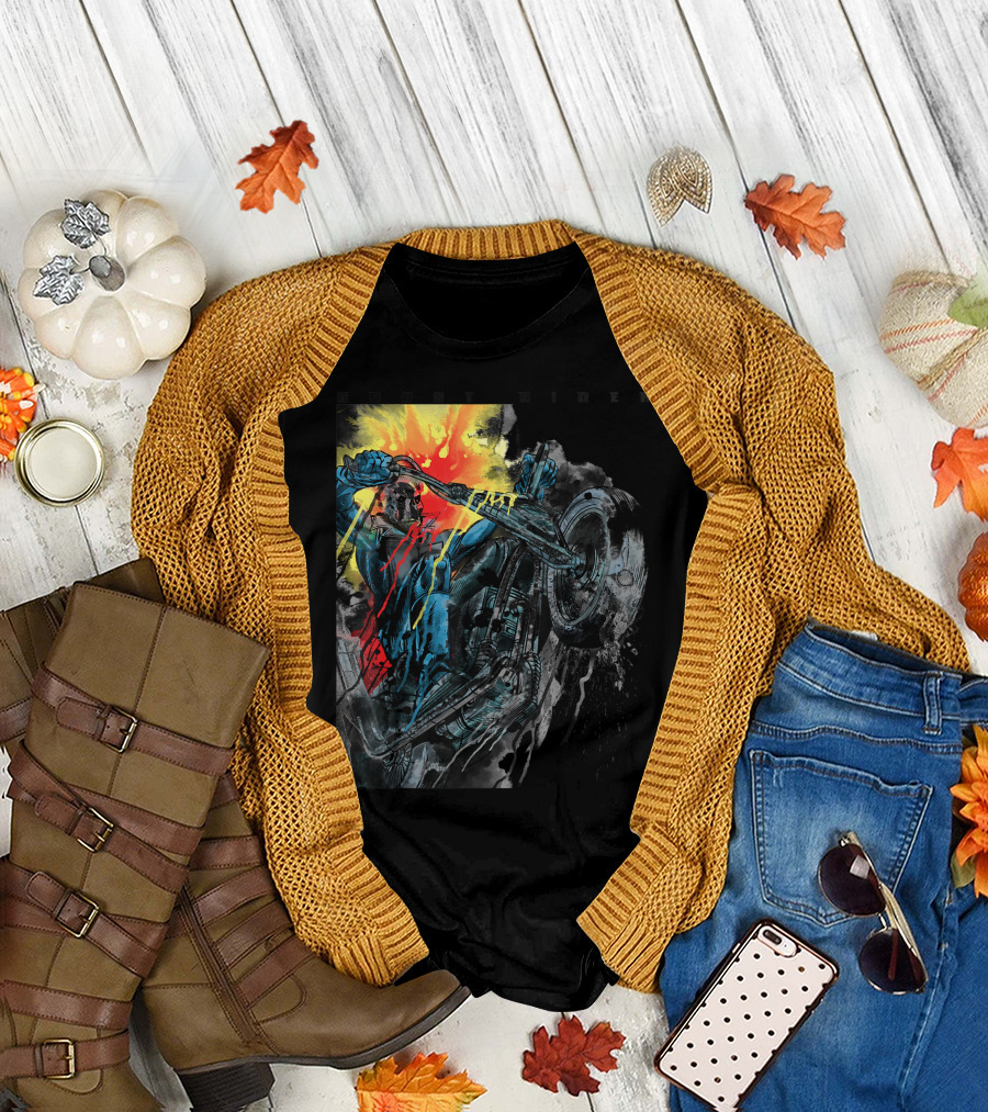 Marvel Ghost Rider Fiery Motorcycle Action T-Shirt
