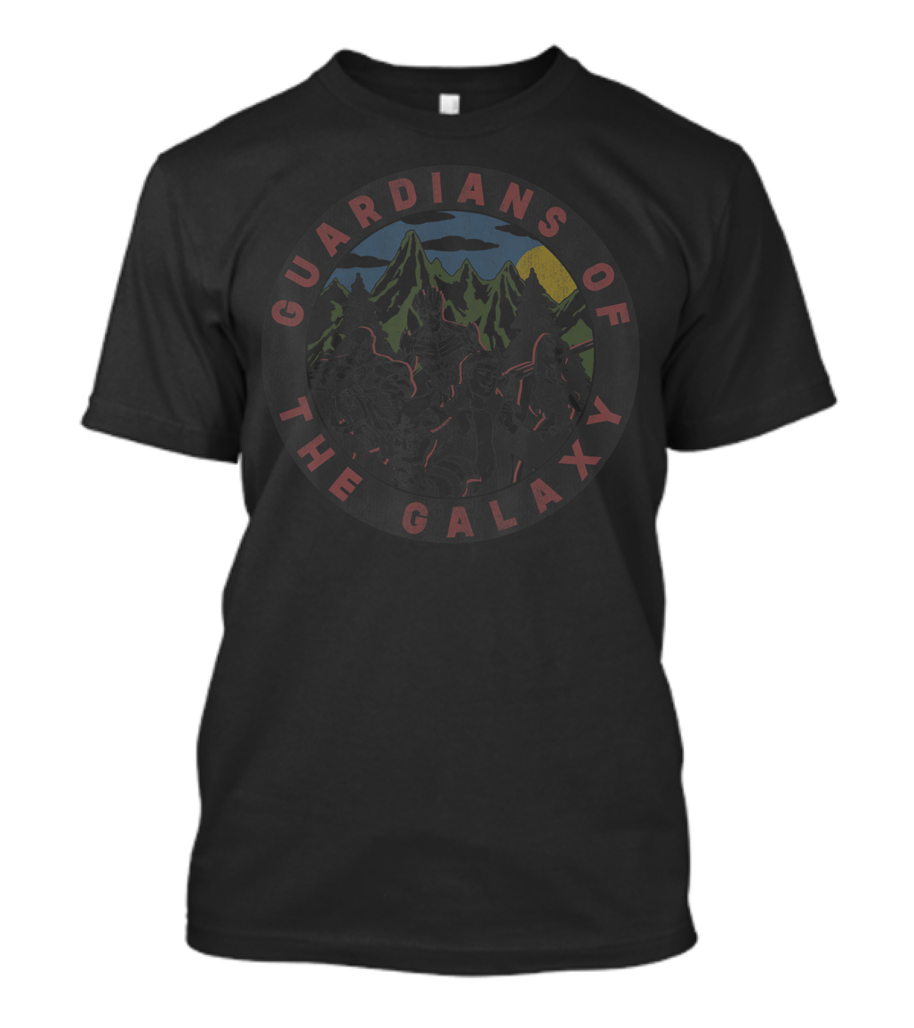 Guardians Of The Galaxy Group Shot Mountains Forest Circle T-Shirt