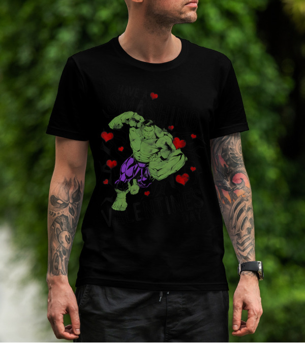 Marvel Hulk Have A Smashing Valentine's Day Cracked Hearts T-Shirt