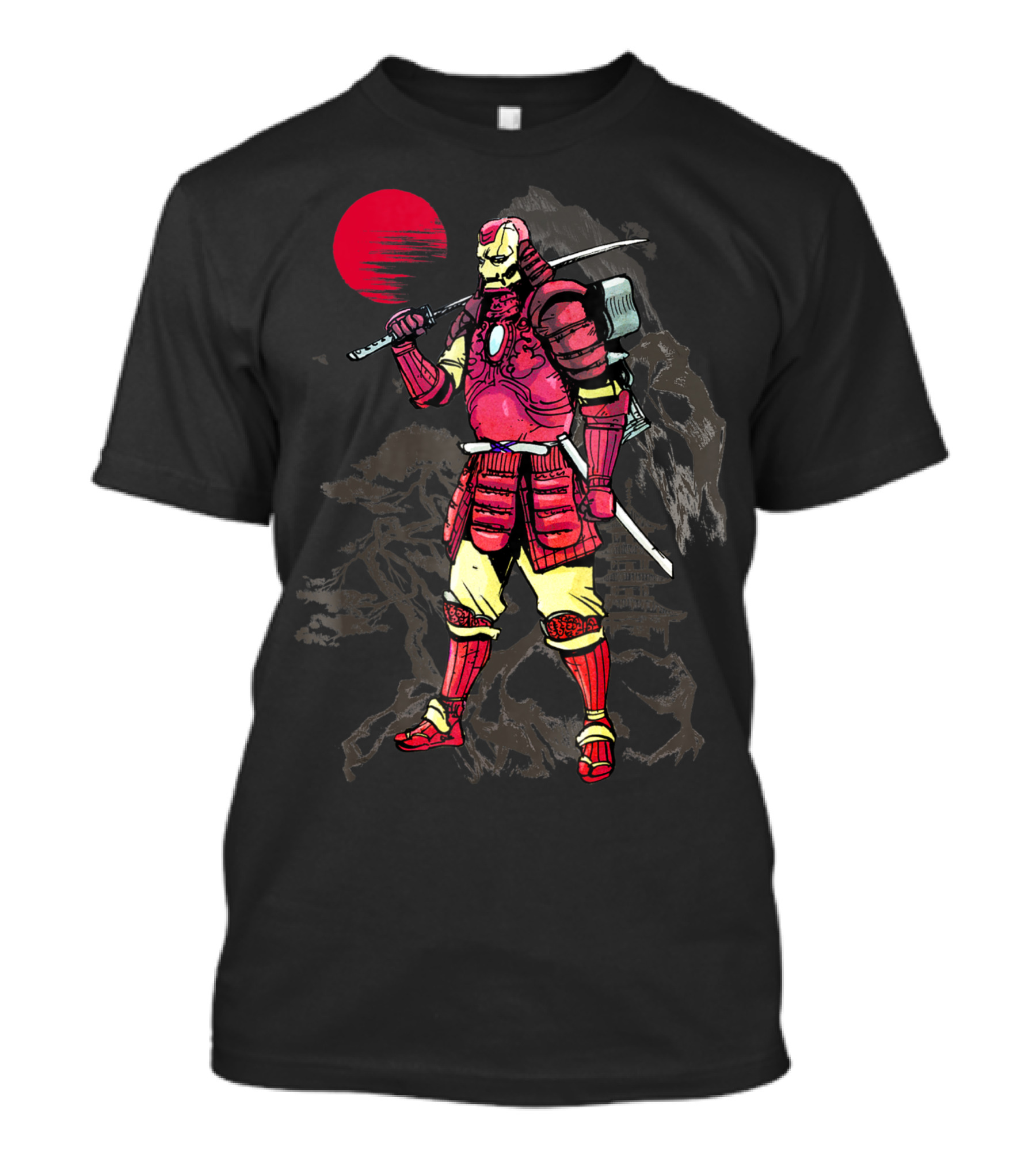 Marvel Iron Man Samurai With Sword In Front Of Mountain And Red Sunset T-Shirt