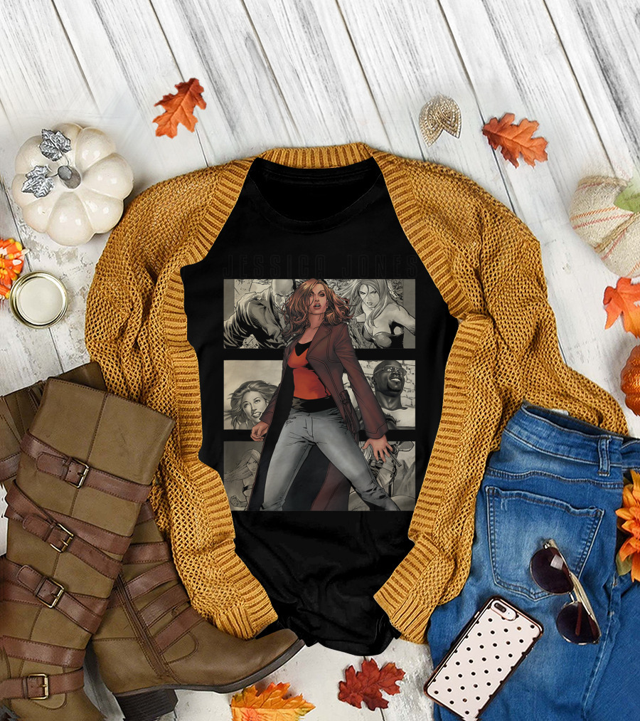 Jessica Jones Marvel Hero Stand Tall Among The Panels T-Shirt