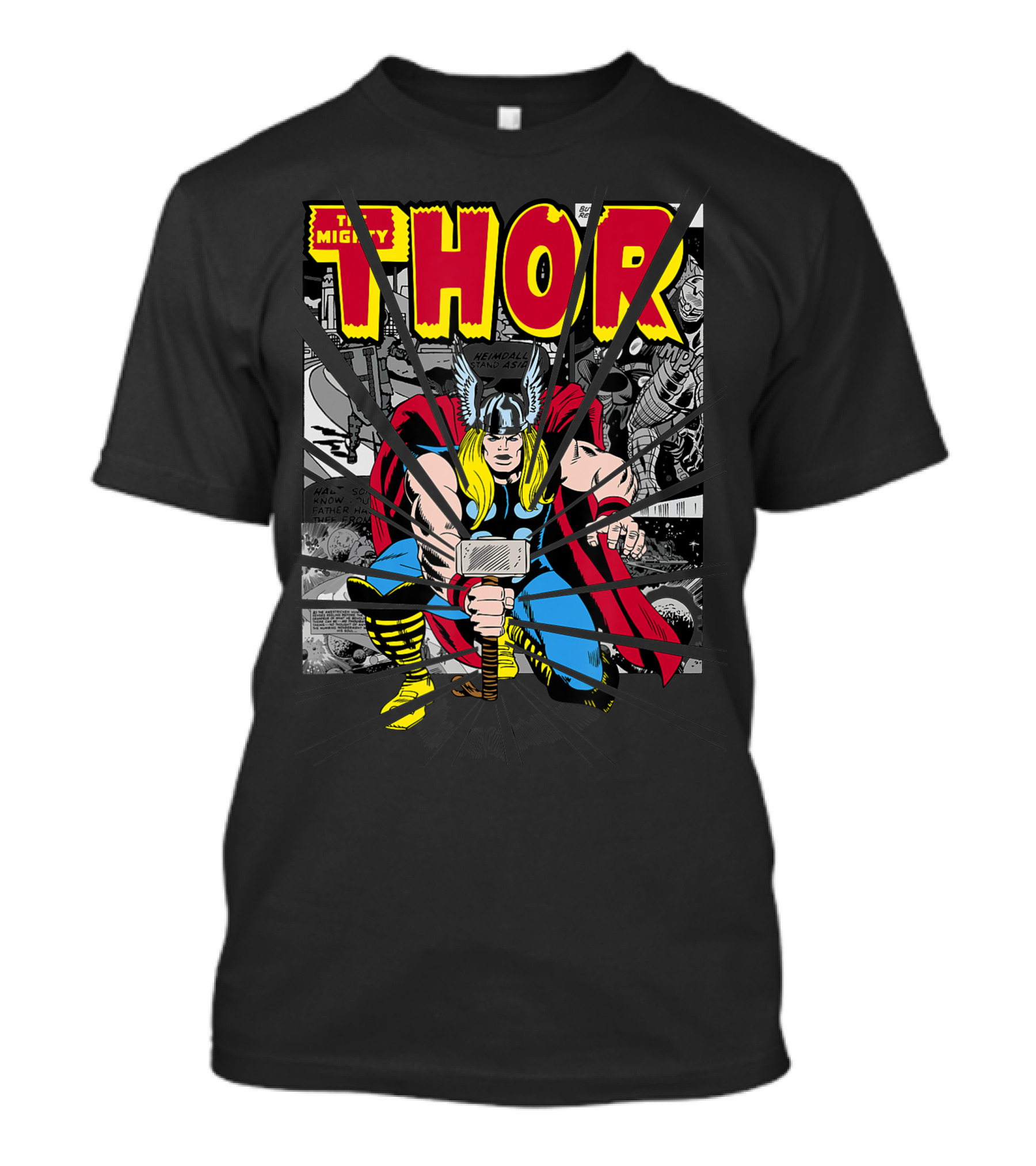 The Mighty Thor Hammer Blast Classic Comic Style Marvel T-Shirt