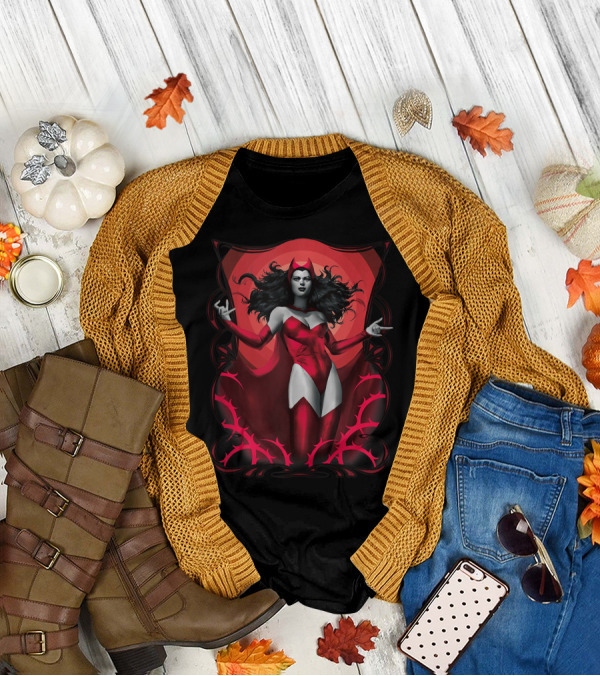 Marvel Scarlet Witch Dark Framed Red Cape Art Deco T-Shirt