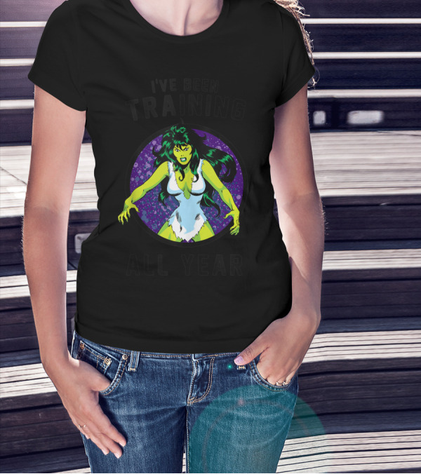 Marvel She Hulk I've Been Training All Year Green Superhero Strength Comic T-Shirt