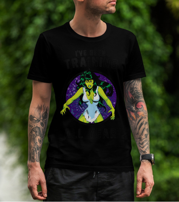 Marvel She Hulk I've Been Training All Year Green Superhero Strength Comic T-Shirt
