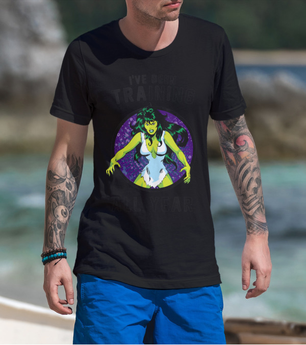 Marvel She Hulk I've Been Training All Year Green Superhero Strength Comic T-Shirt
