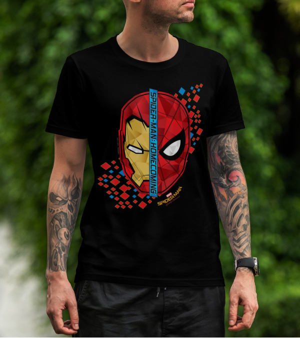 Spider Man Homecoming Marvel Iron Man Split Face T-Shirt