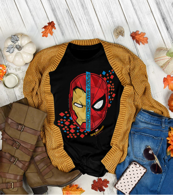 Spider Man Homecoming Marvel Iron Man Split Face T-Shirt