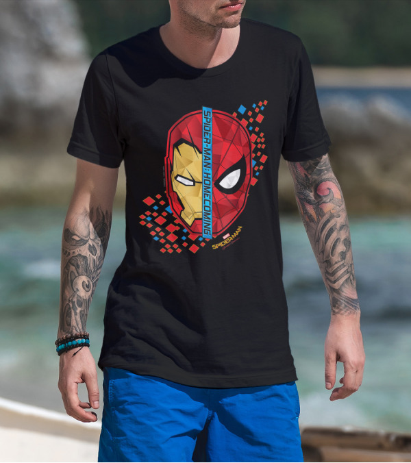 Spider Man Homecoming Marvel Iron Man Split Face T-Shirt