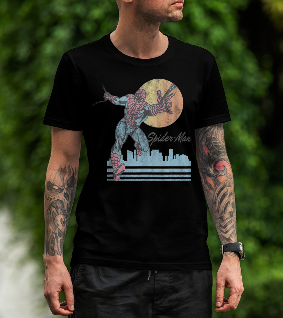 Marvel Spider Man Sunset City Swing Iconic T-Shirt