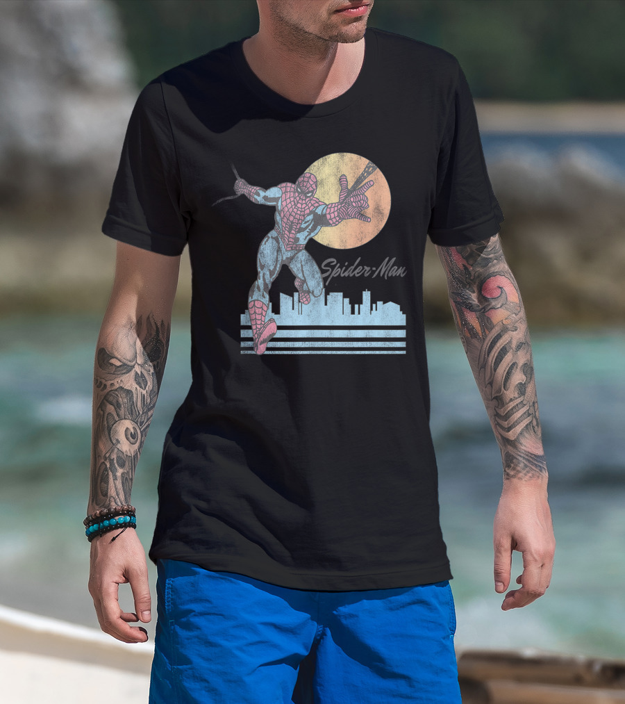 Marvel Spider Man Sunset City Swing Iconic T-Shirt