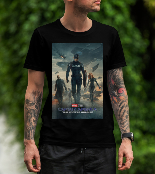 Marvel Studios Captain America The Winter Soldier Heroic Team Scene T-Shirt