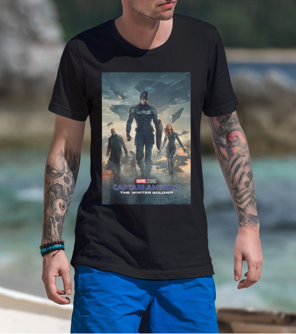 Marvel Studios Captain America The Winter Soldier Heroic Team Scene T-Shirt