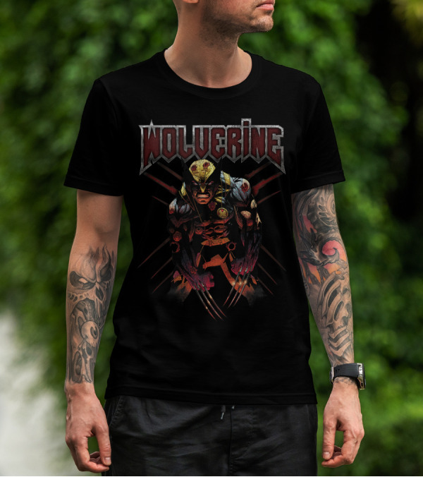 Marvel Wolverine Dark Intense Wounded Battle Claw Marks T-Shirt