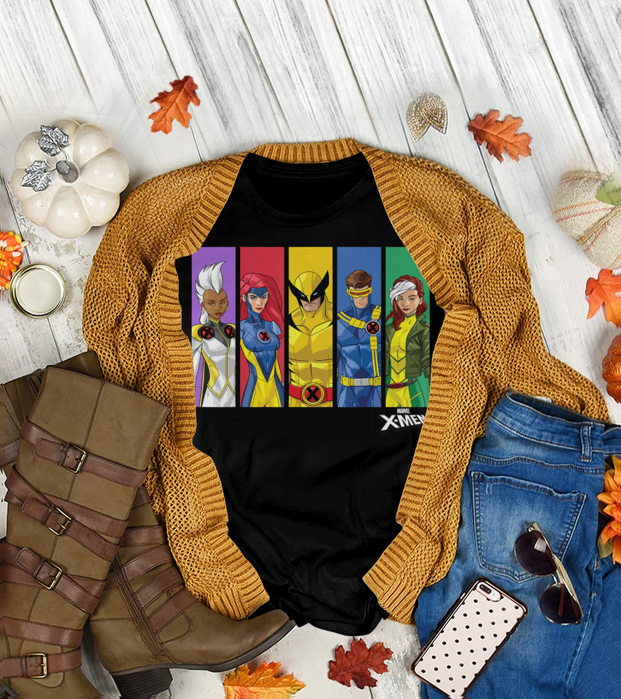 Marvel X-Men Storm Jean Grey Wolverine Cyclops Rogue Character Panels T-Shirt