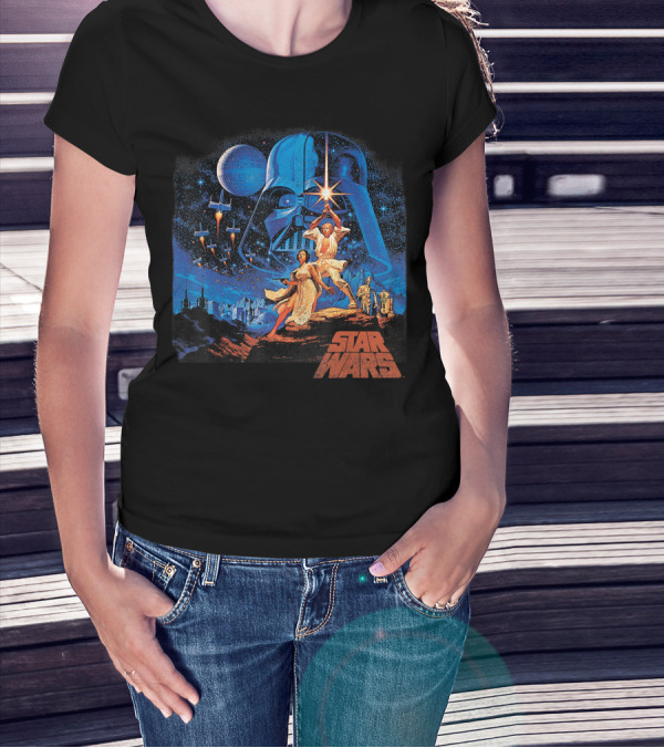 Star Wars A New Hope Classic Vintage Darth Vader Luke Leia X-Wing Death Star T-Shirt