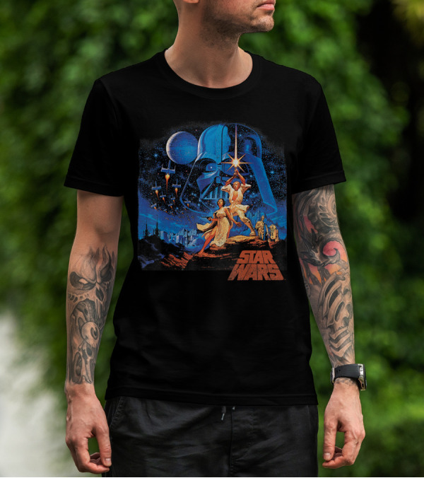 Star Wars A New Hope Classic Vintage Darth Vader Luke Leia X-Wing Death Star T-Shirt