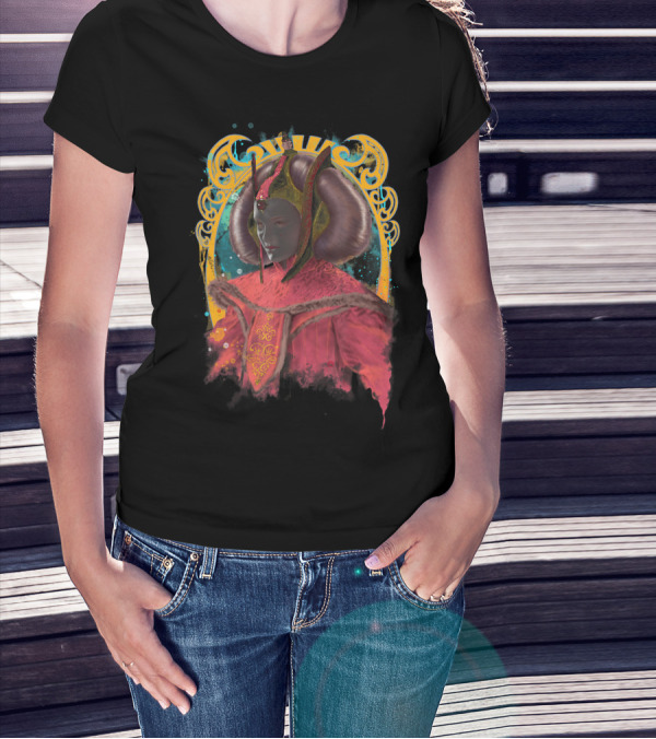 Padme Amidala Regal Star Wars Portrait With Ornate Crown And Red Dress T-Shirt