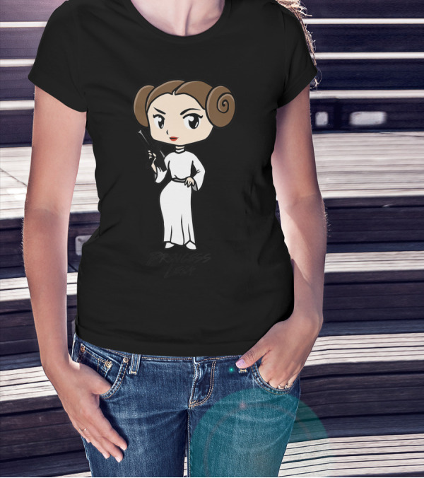 Star Wars Princess Leia Cute Cartoon Character With Blaster And Brown Hair Buns T-Shirt
