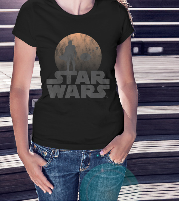 Star Wars Mandalorian Sleeping Child Silhouette Moon Background T-Shirt