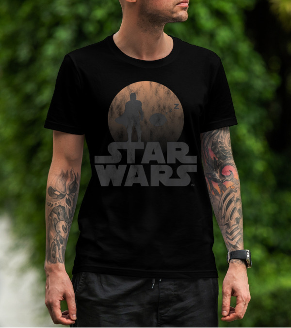 Star Wars Mandalorian Sleeping Child Silhouette Moon Background T-Shirt