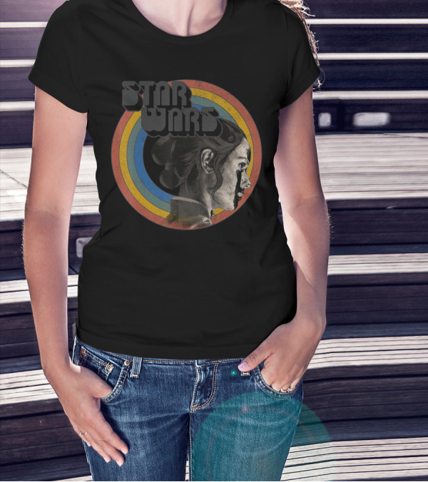 Star Wars The Rise Of Skywalker Rey With Rainbow Circle Retro T-Shirt