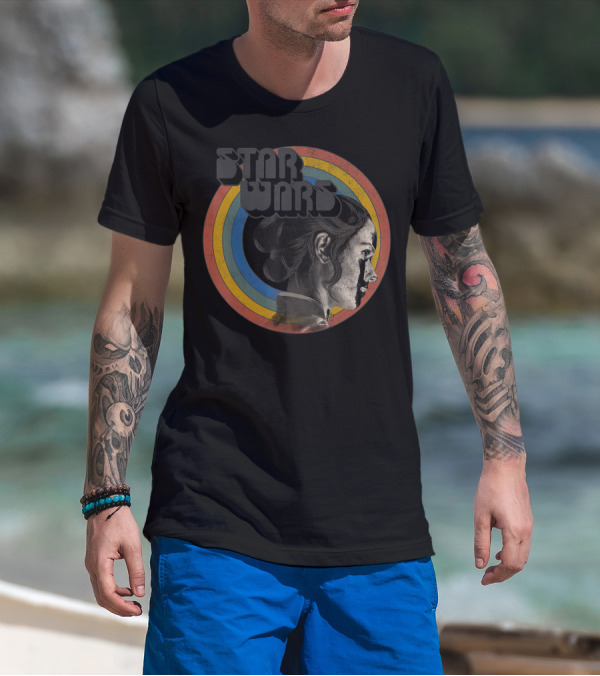Star Wars The Rise Of Skywalker Rey With Rainbow Circle Retro T-Shirt