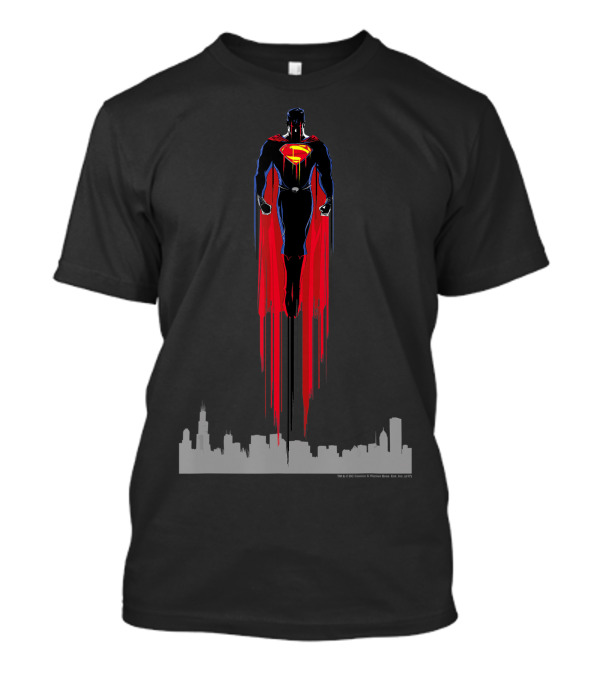 Superman Man Of Steel Red Streak Above Cityscape T-Shirt