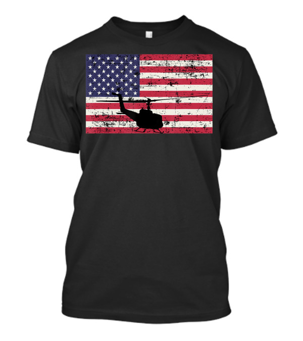 Bell UH-1 Huey American Flag USA Helicopter Patriotic T-Shirt