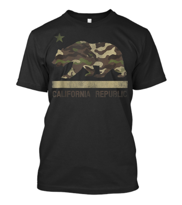 Camouflage California Republic Bear Star Flag Cali LA T-Shirt