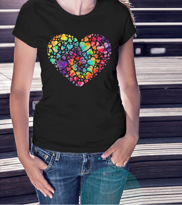 Colorful Tie Dye Heart Valentines Day T-Shirt