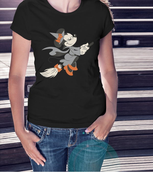 Disney Halloween Minnie Witch On Broomstick T-Shirt