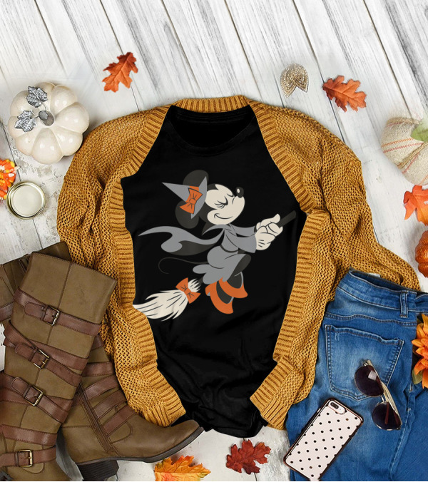 Disney Halloween Minnie Witch On Broomstick T-Shirt