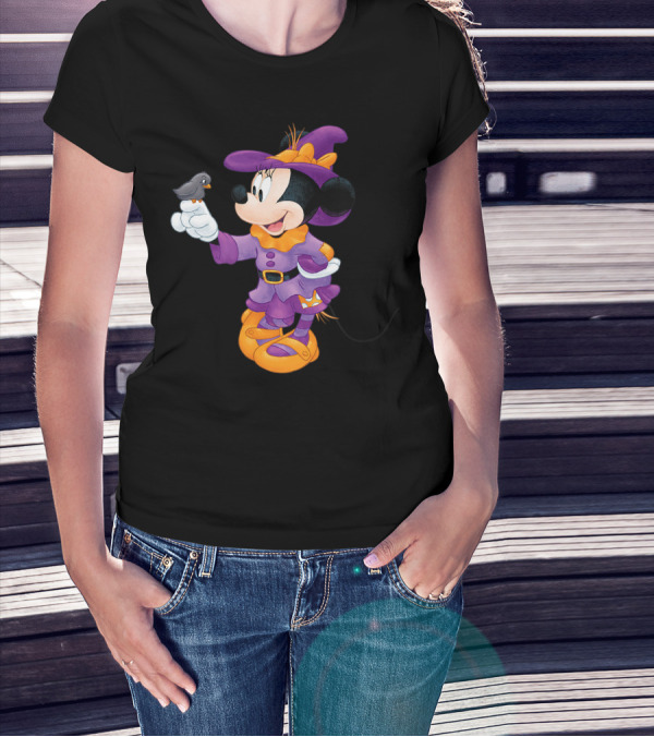 Disney Halloween Minnie Mouse In Witch Costume With Bird T-Shirt