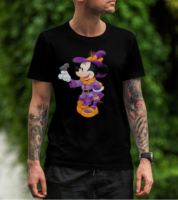 Disney Halloween Minnie Mouse In Witch Costume With Bird T-Shirt