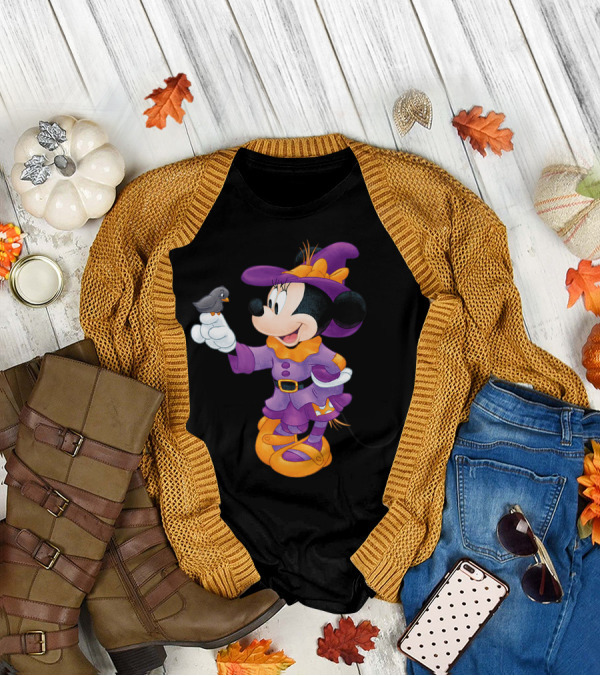 Disney Halloween Minnie Mouse In Witch Costume With Bird T-Shirt
