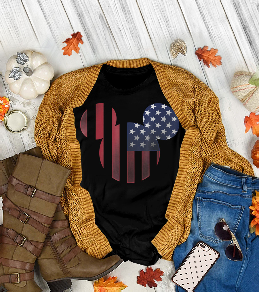 Disney Mickey Mouse American Flag Ears Shape T-Shirt