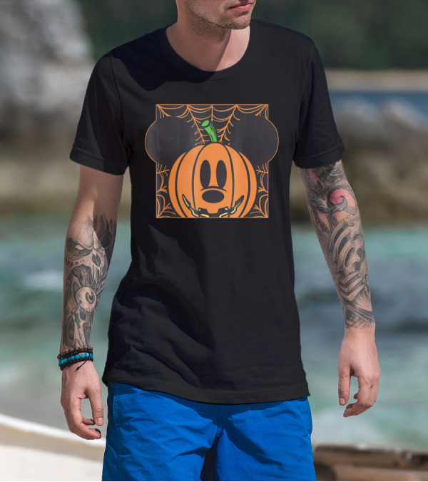 Mickey Mouse Pumpkin Halloween Spiderweb T-Shirt