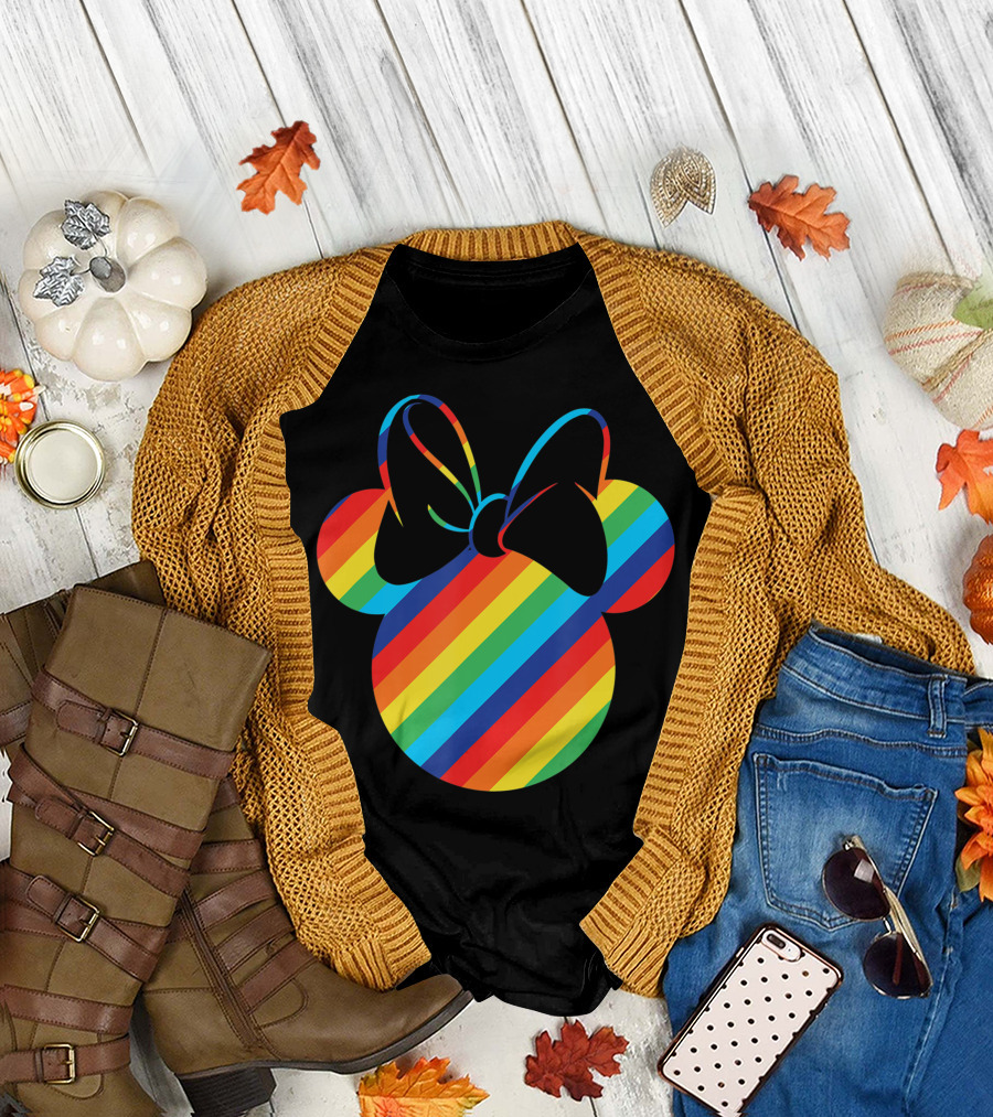 Disney Minnie Mouse Rainbow Bow Ears T-Shirt