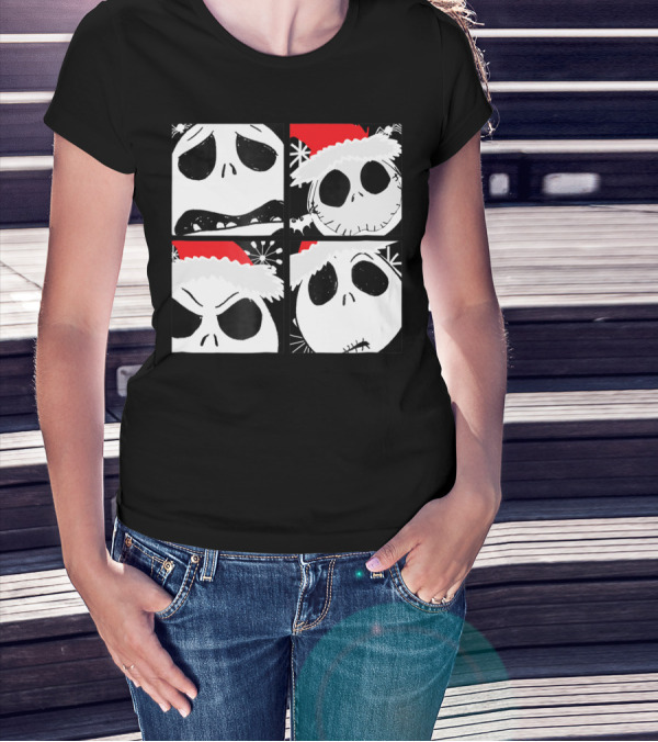 Disney Nightmare Before Christmas Jack Skellington Santa Faces T-Shirt